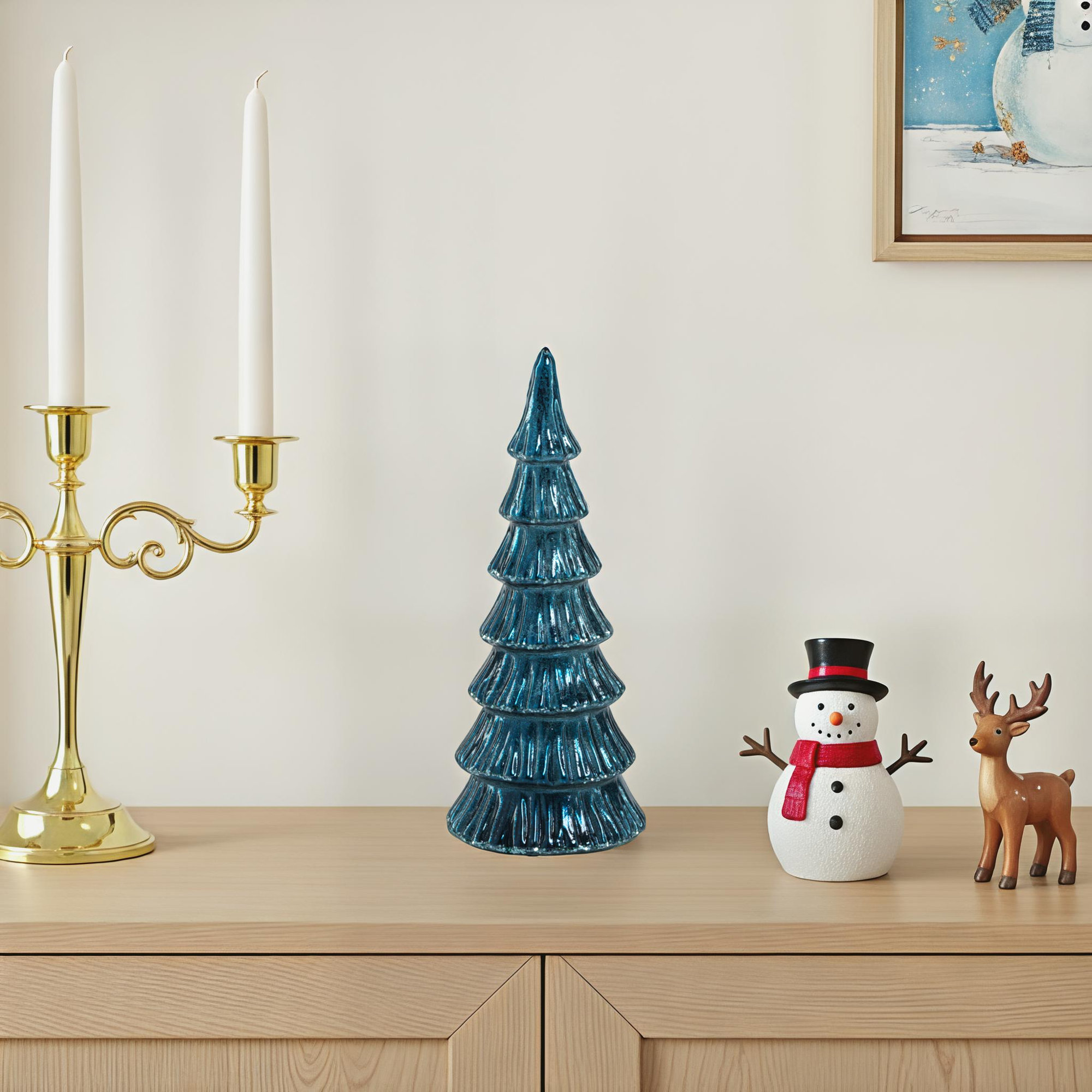 Lucian 8.25" Blue LED Glass Holiday Tabletop Trees, Set of 4