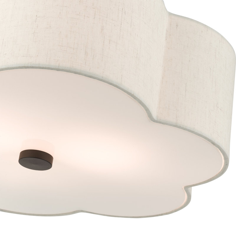 Copper Linen Blend Semi Flush Mount, 8.5" H x 15" W x 15" D, English Bronze