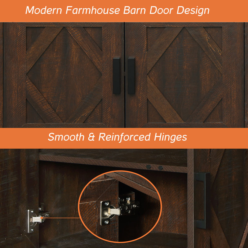 Grande armoire-buffet de ferme 3-en-1 avec portes de grange Gryff, l 94,5 po avec tiroirs et armoires pour la salle à manger