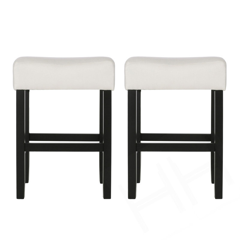 Ensemble de 2 tabourets de bar à hauteur de comptoir sans dossier avec sièges rembourrés et coutures élégantes, Tissu, Beige