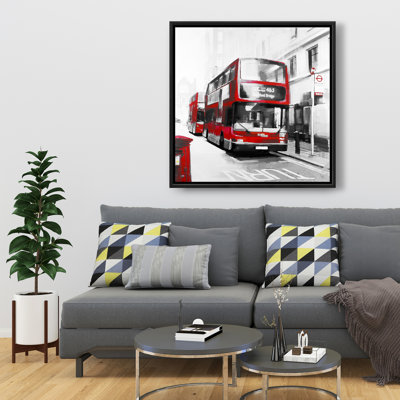 Red Bus Londoner - Gray Cities Framed Canvas Home Decor