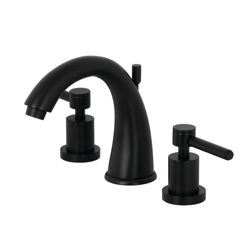 Kingston Brass Concord Two-Handle 3-Hole Deck Mount Widespread Bathroom Faucet with Brass Pop-Up Drain, Matte Black