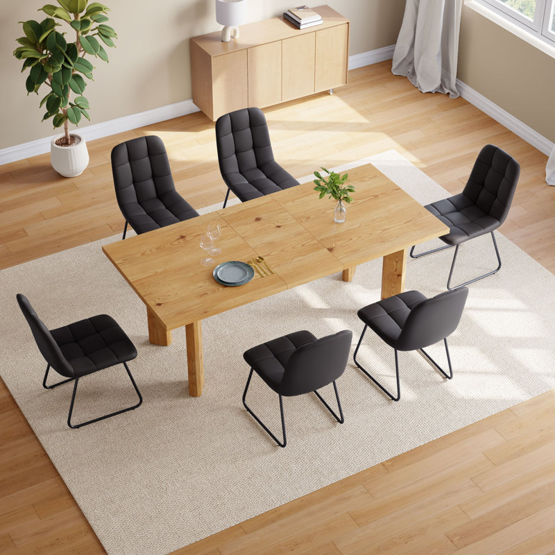 7-Piece Extendable Dining Table For 6-8, Modern Wood Kitchen Table Rectangular Table For Dining Room, Living Room, Black