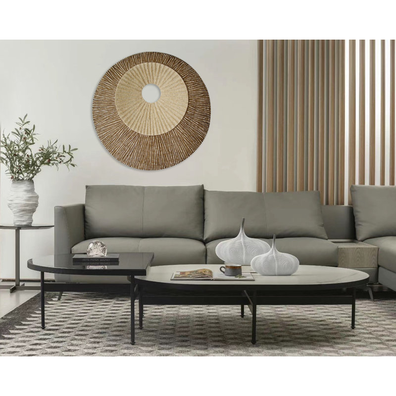 Ensemble de décoration murale ronde double couche, H 26 po x l 26 po x P 2 po, Brun