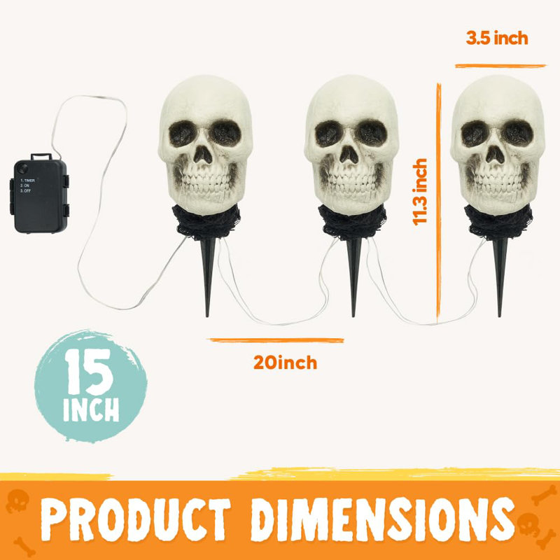 3Pcs Light-Up Skeleton Halloween Stakes