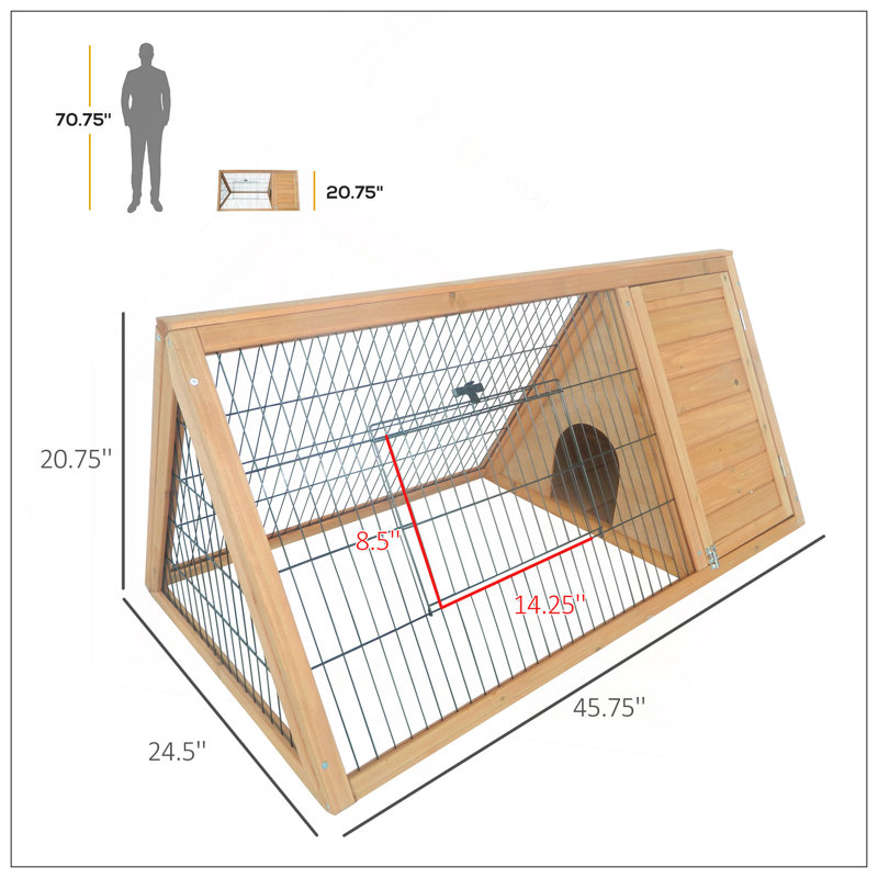 Cage à lapin en bois durable à structure en A avec fil ventilé, parcours extérieur et portes faciles d'accès pour les petits animaux