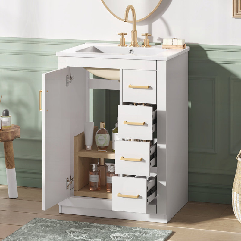 Meuble-lavabo 24 po avec lavabo en céramique, Blanc