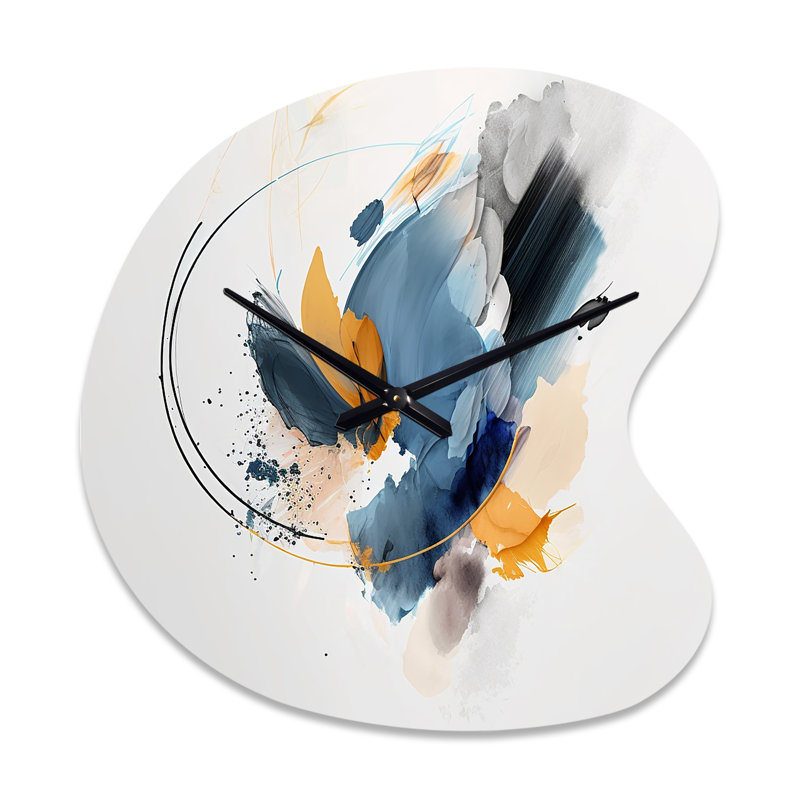 Abstrait, formes modernes, œuvre d'art II - horloges asymétriques abstraites en métal, horloge murale de forme irrégulière bleue