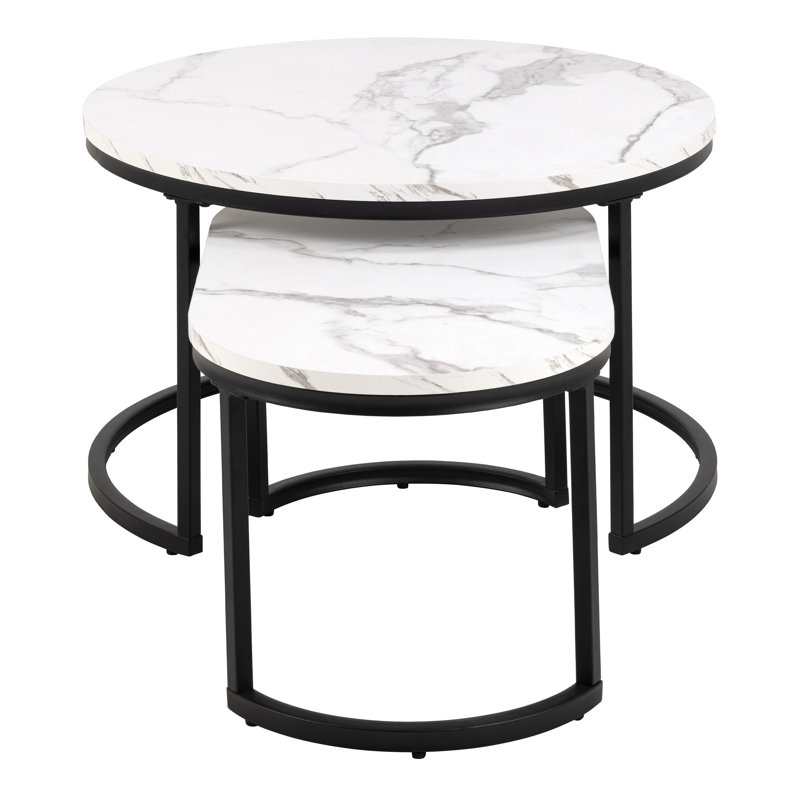 Coffee Table Set with White Marble Melamine Top & Black Legs