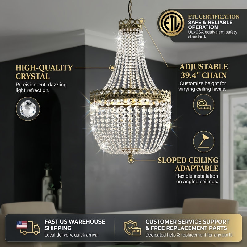 Bernhard 5 - Light 20"W Dimmable Empire Modern/Traditional Chandelier with Crystal Accents for Living Room or Dining Room