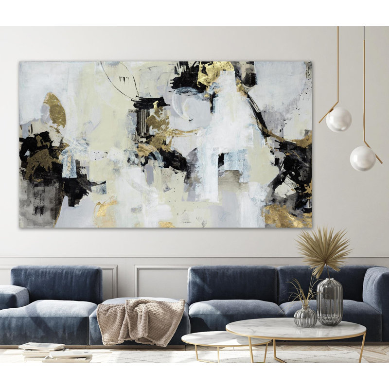 Giant Abstract Canvas Art in Black, White, and Gold