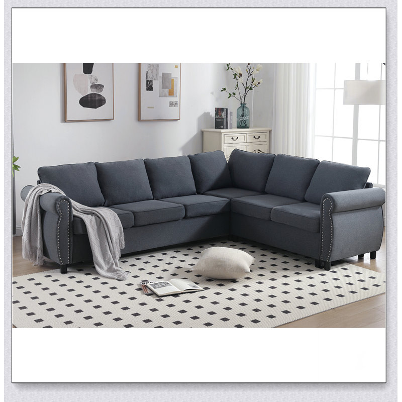 Canapé-lit, canapé-lit 2 en 1, canapé-lit 6 places, canapé-lit en forme de L, Polyester gris