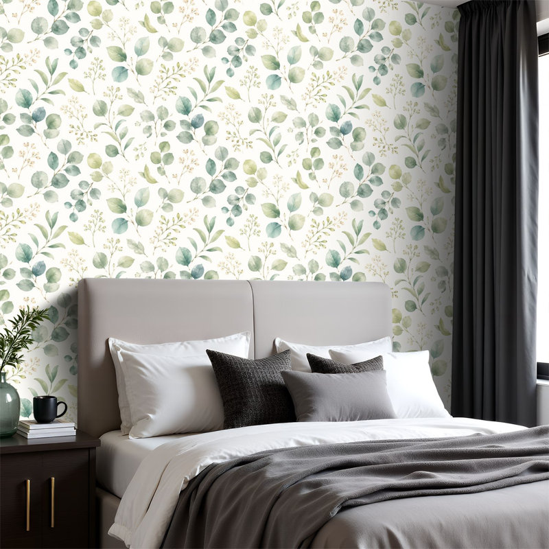 Rouleau de papier peint pelez et collez, motif d'eucalyptus vert sauge amovible, motif floral naturel, l 23,6 po x H 118 po