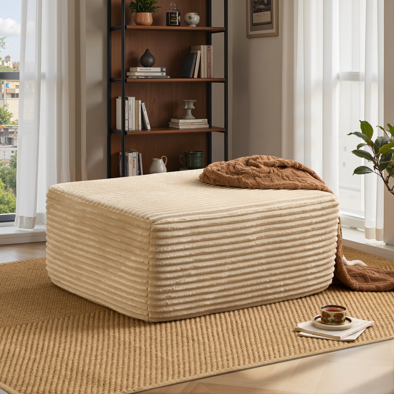 Repose-pieds en velours côtelé 37 po Nathasa, Velours côtelé beige plus