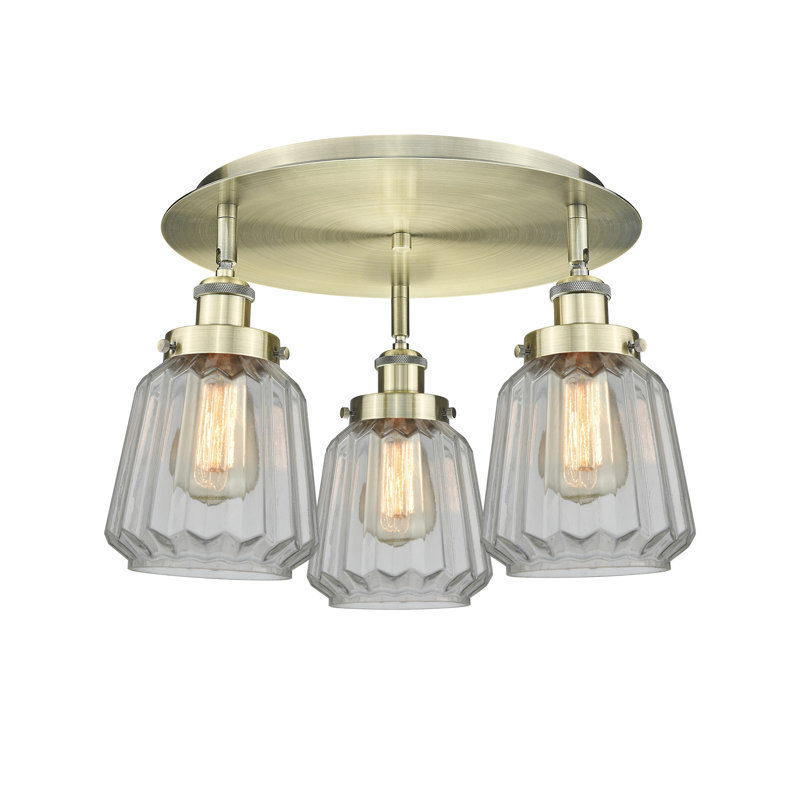 Bayron Glass Flush Mount, Antique Brass, Clear