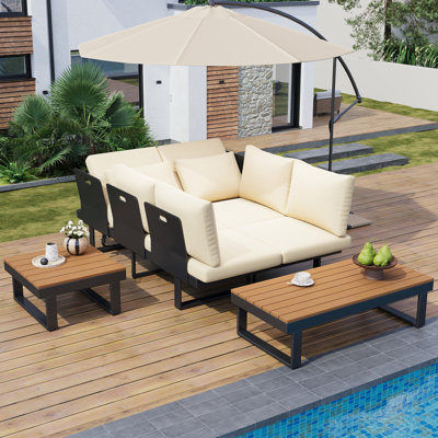 Ensemble de canapé modulaire d'extérieur Ensemble de conversation pour patio Ensemble de conversation pour terrasse avec sièges inclinables réglables pour la cour, le bord de la piscine et le balcon, beige