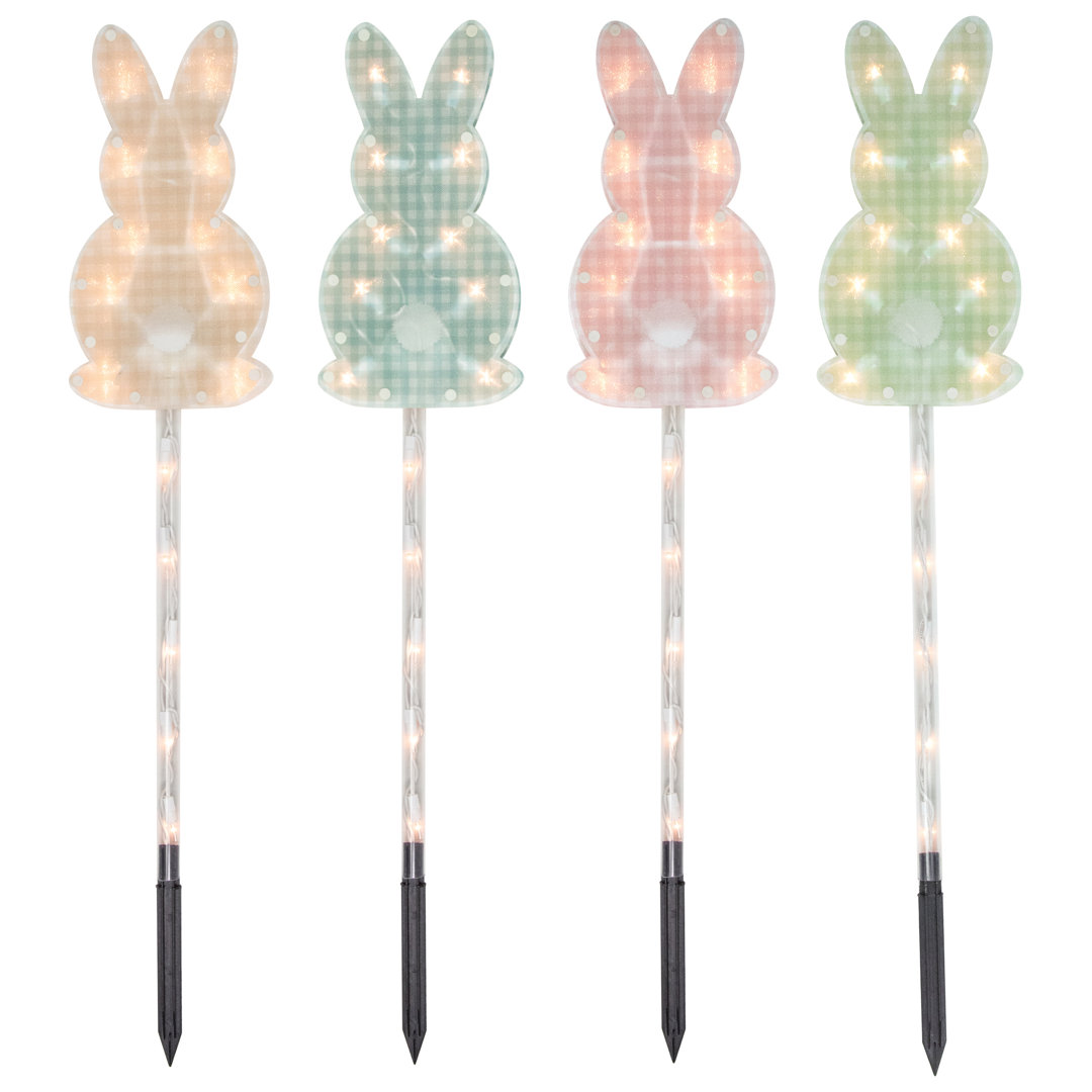 4ct Plaid Pastel Bunny Easter Pathway Marker Lawn Stakes Clear Lights Northlight Seasonal
