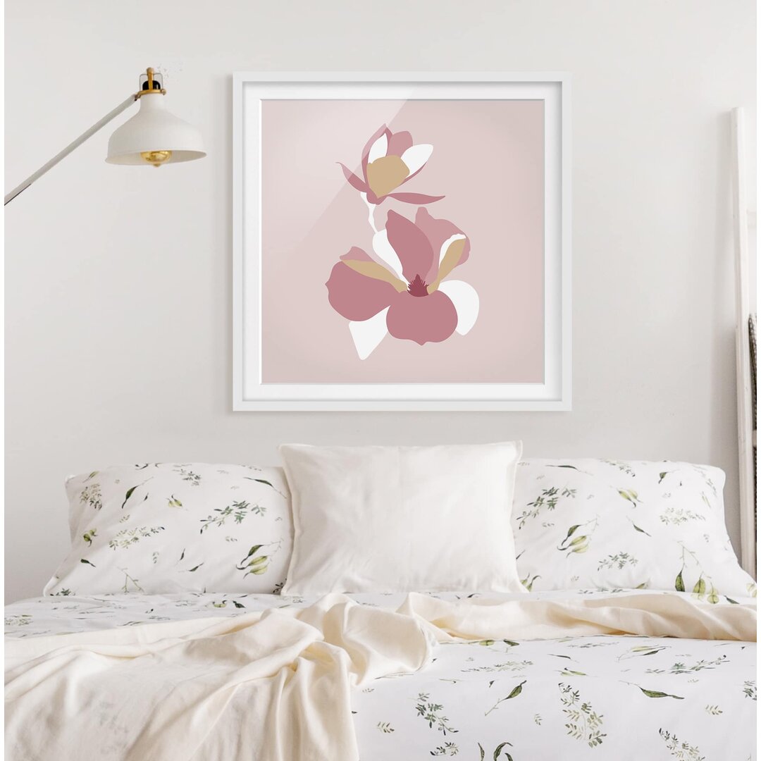 Gerahmtes Poster Line Art Flowers Pastel Pink