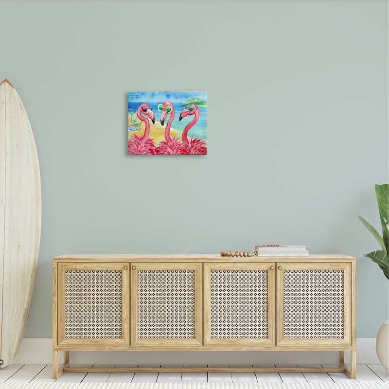 Art mural sur toile tendue, "Flamingo copines" par Paul Brent, H 16 po x l 20 po x P 1,5 po