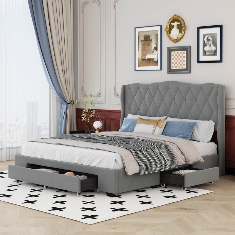 Lit avec rangement Shanetria, gris