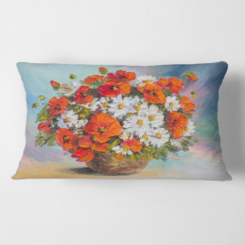 Housse et insert de coussin nature morte Bouquet de coquelicots et de marguerites