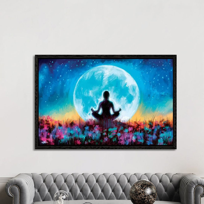 Moon Yoga by P.D. Moreno - Print on Canvas, Black Framed, 152.5 cm H x 101.5 cm W