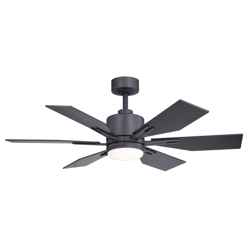 Alhareth 44 in. Charcoal Black Indoor Rod Mount Transitional Ceiling Fan with Reversible Oak-Black Walnut Blades, Dimmable Integrated LED Light Kit and Remote Control, 3 Speeds, Frosted Glass Shade