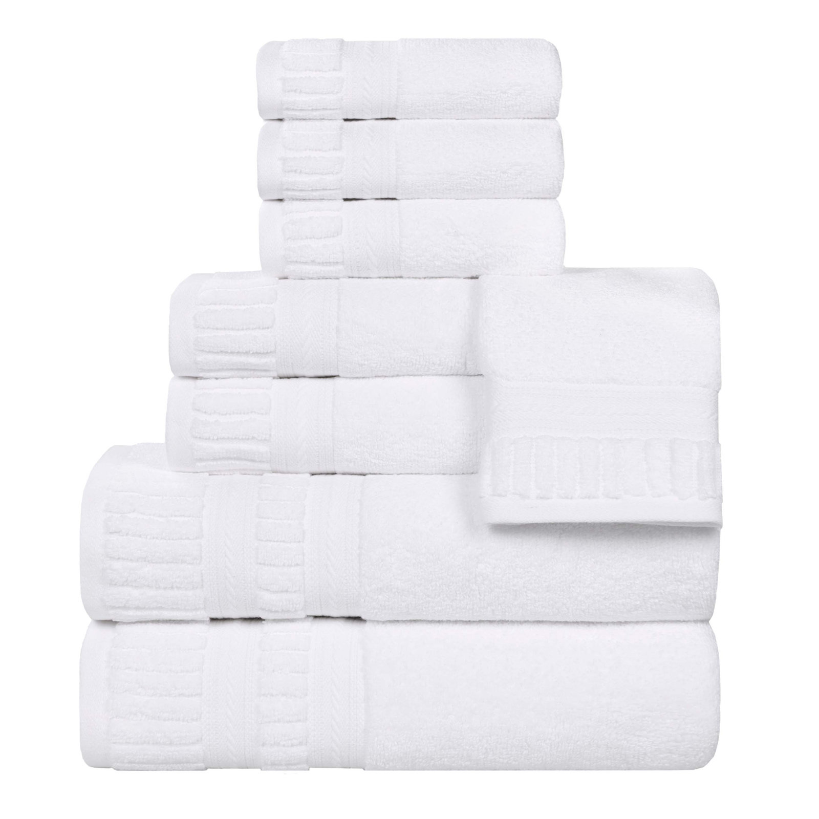 Zero-Twist Cotton Towel Set, White, 8 Piece Towel Set