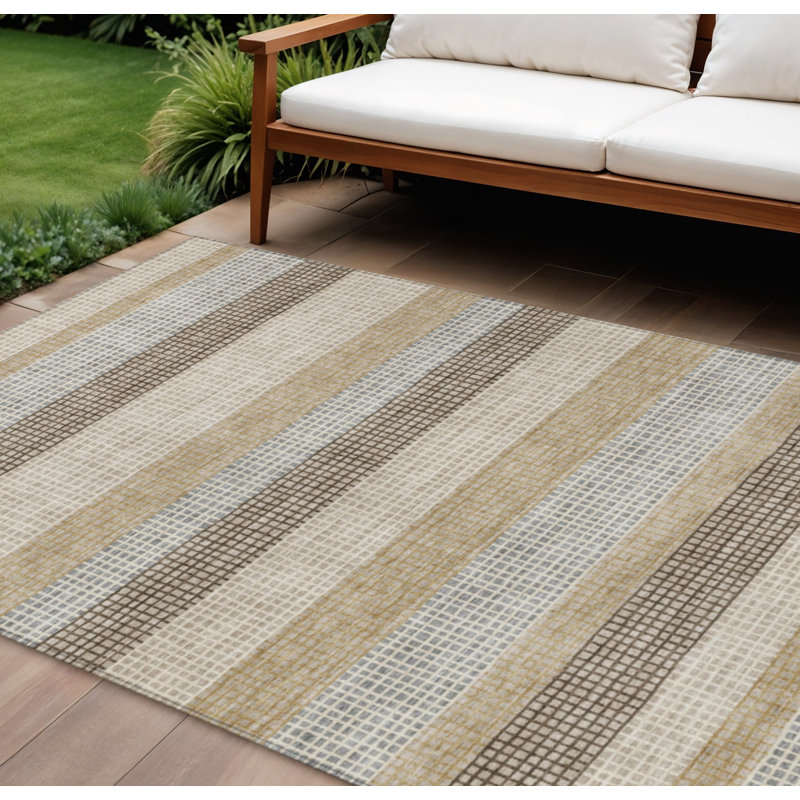 Tapis extérieur lavable rayé beige et ivoire 9 pi x 12 pi