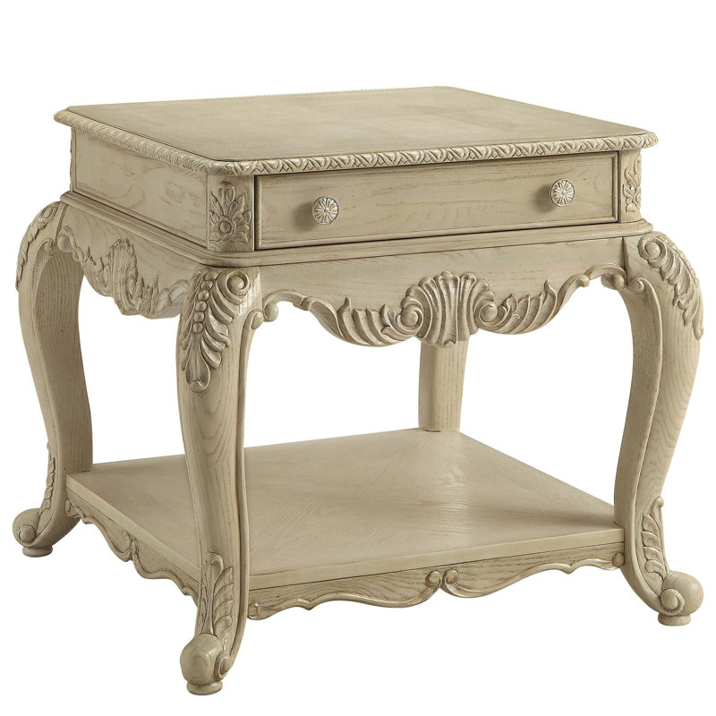 End Table With Bottom Shelf, Antique White, 26.5" H x 26.5" W x 28.5" D