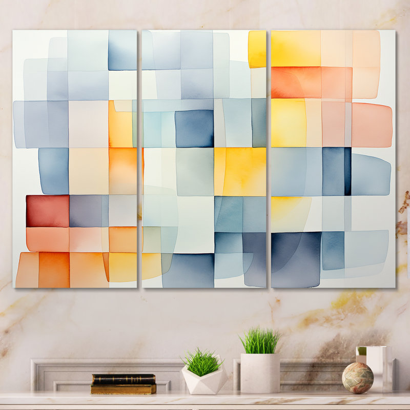 Motif de cubes multicolores V - art mural géométrique, Toile tendue, H 28 po x l 36 po x P 1 po