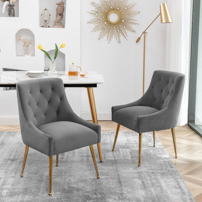Mayreli Tufted Velvet Upholstered Side Chair, Gray