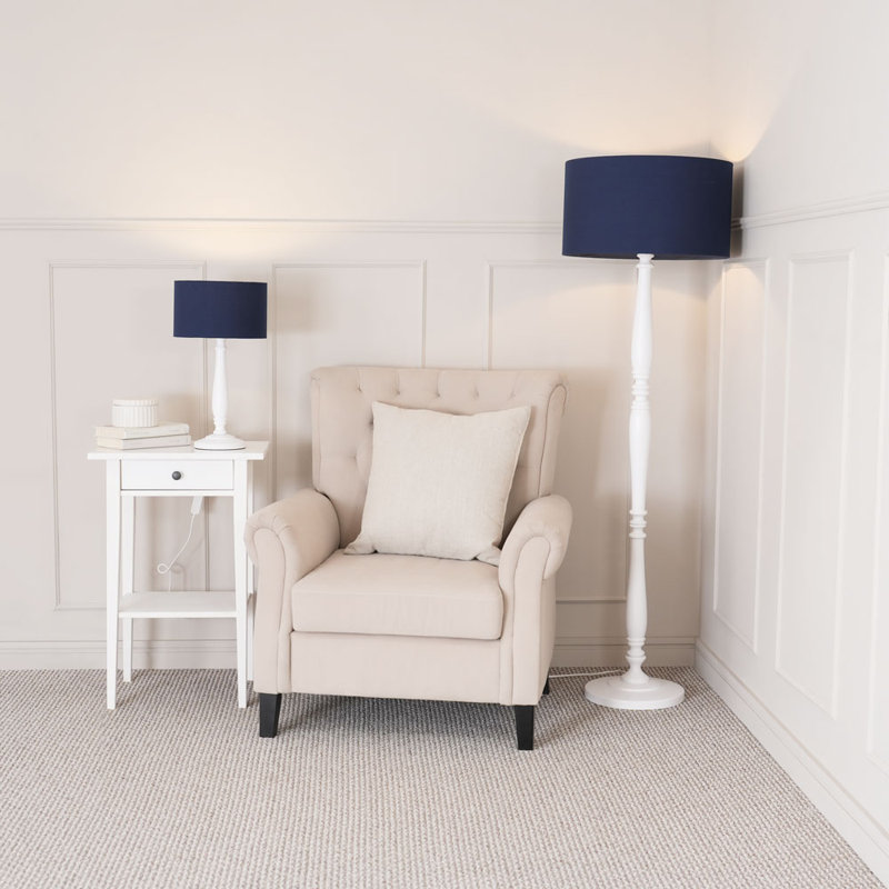 Arialdo 157cm Traditional Floor Lamp, Navy Blue, Matte White