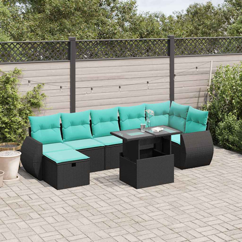  Ensemble de canapé de patio 8 pièces avec coussins en rotin de polyester, Noir, Vert