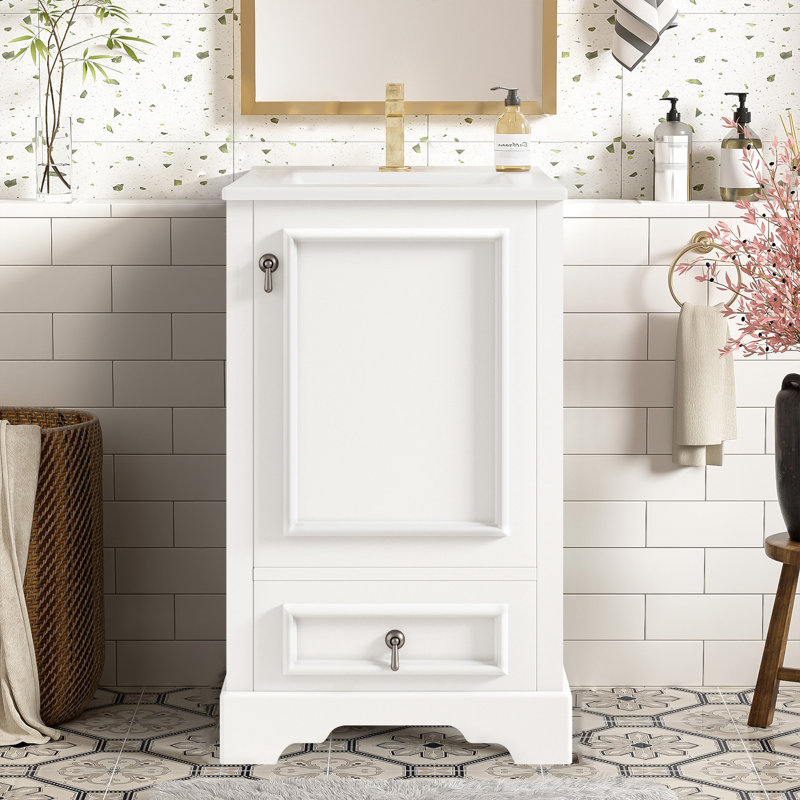 20" Modern Bathroom Vanity With Ceramic Sink, White