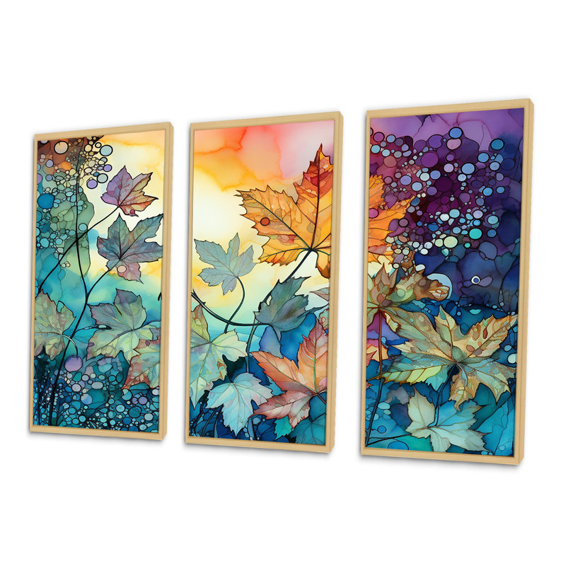 Leaves Autumn Sunlight Harmony - Ensemble de décorations murales feuilles, H 40 po x l 60 po x P 1 po, Cadre naturel flottant