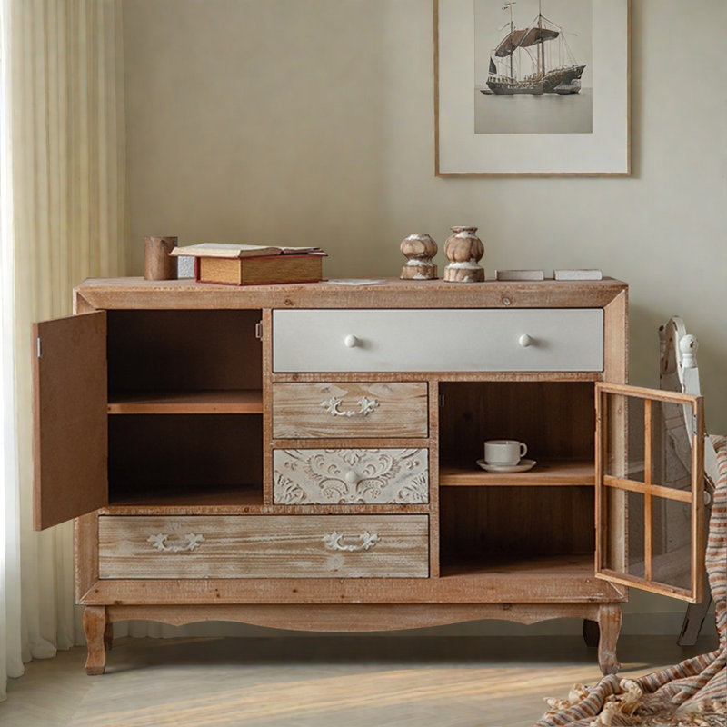 Retro Distressed Solid Wood Accent Cabinets