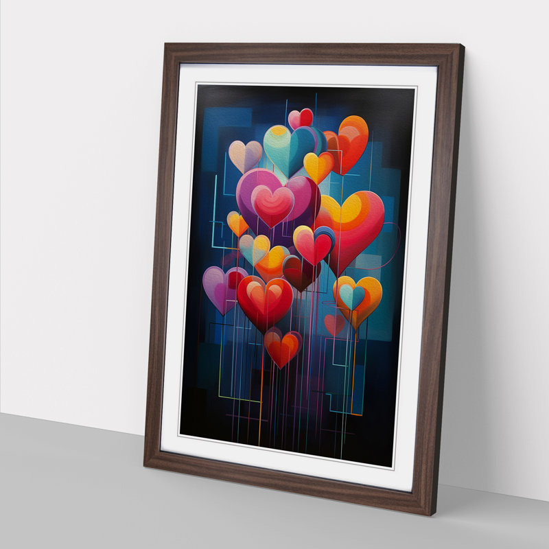 Love Heart Modern - Single Picture Frame Print on Wood, Walnut, 46" H x 34" W x 2" D