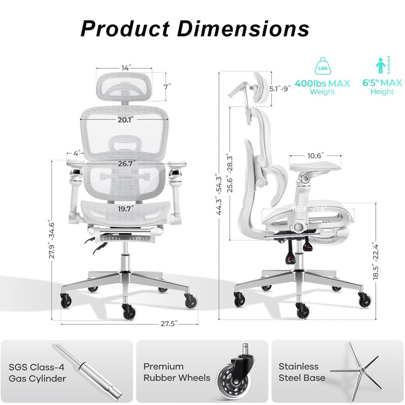 Chaise de bureau ergonomique en filet avec accoudoirs 9D TUKAKA