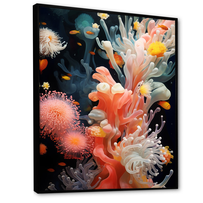 Underwater Vibrant Pink Coral - Beach & Ocean, reproduction d'art sur toile, H 32 po x l 24 po x P 1 po, Cadre flottant noir