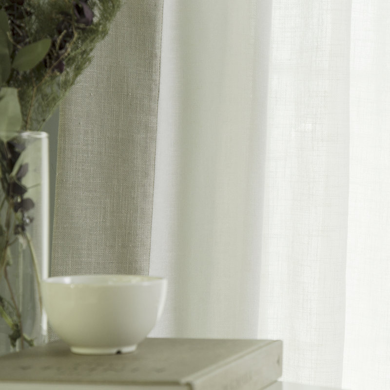 Lithonia Linen Blend Curtain, Bright White/Gray