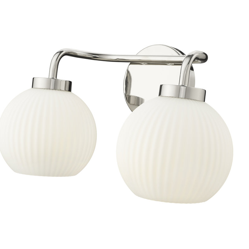 Breakwater Bay Ahlexus 2 Light Vanity with Opal Ribbed Glass Shade, Polished Nickel