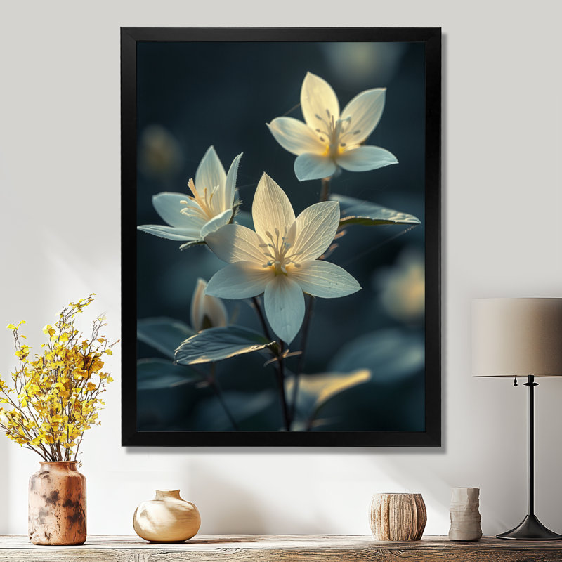 Blanc blanc noir monochrome fleurs de prairie mystiques - fleurs, décoration murale, H 44 po x l 34 po x P 1,5 po