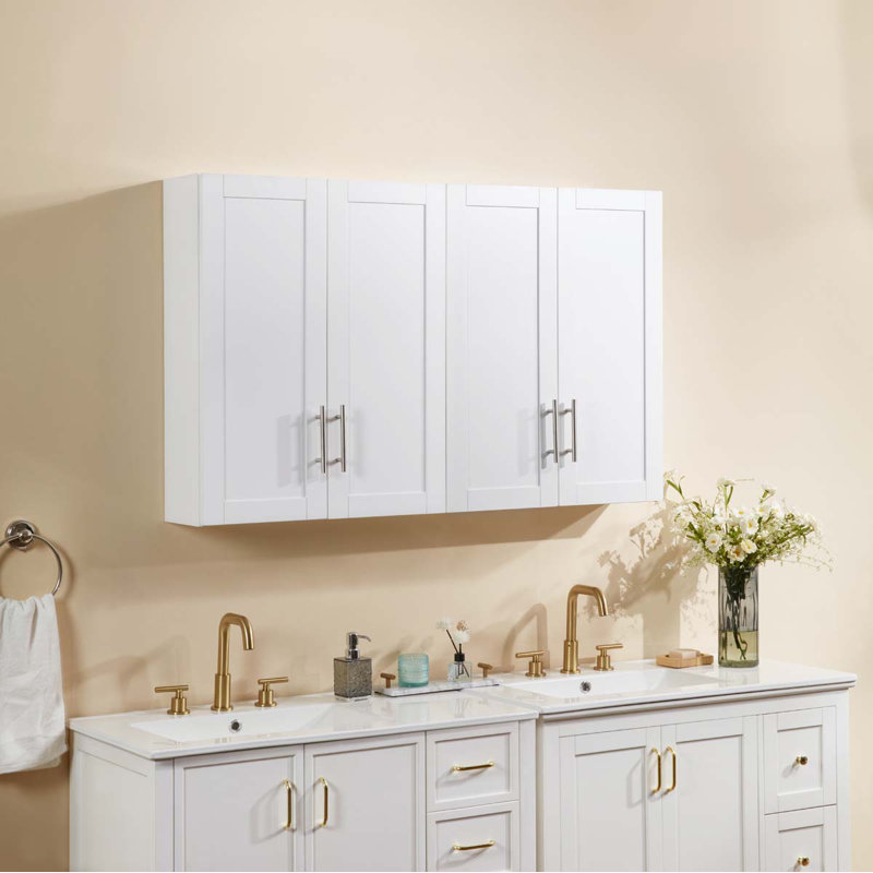Armoire suspendue en bois 30 "avec portes et tablettes, Blanc