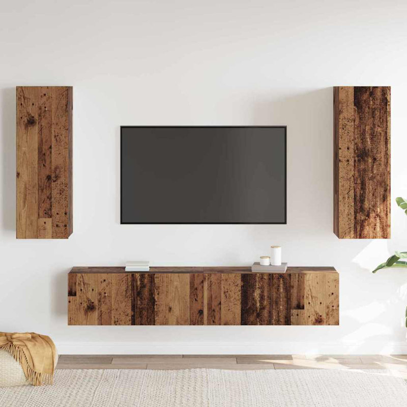Unfinished Floating Entertainment Centre for TVs up to 88", 90cm H x 160cm L x 30cm W, Old Wood
