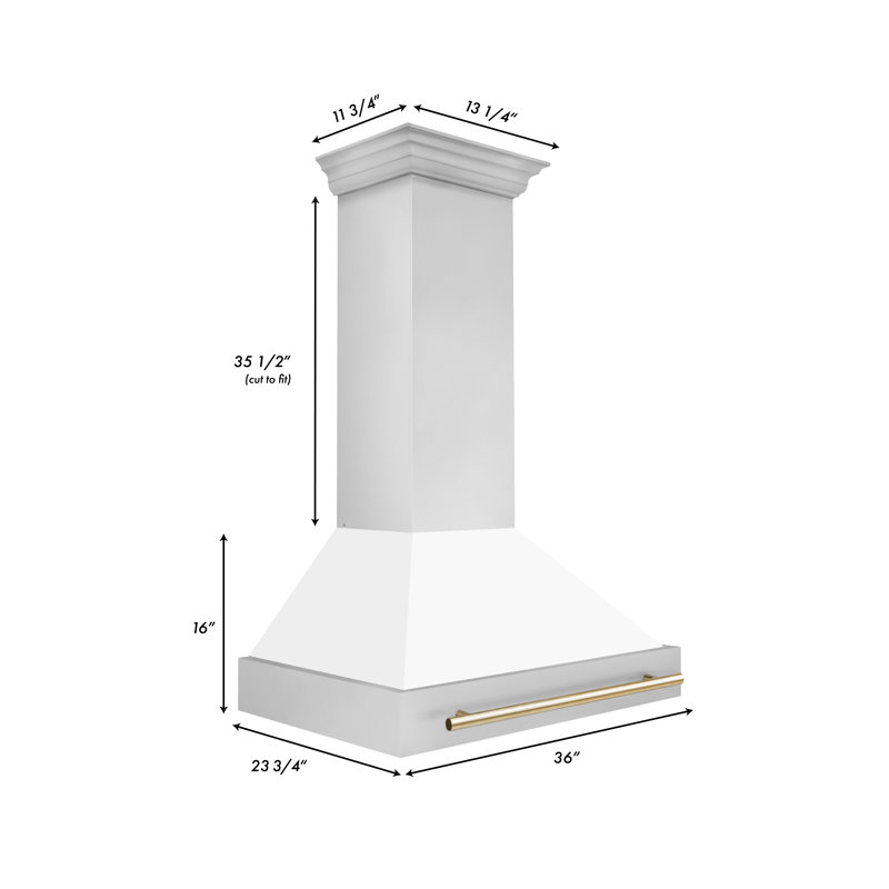 36" 700 CFM Ducted Wall Mount Range Hood, White Matte/Gold