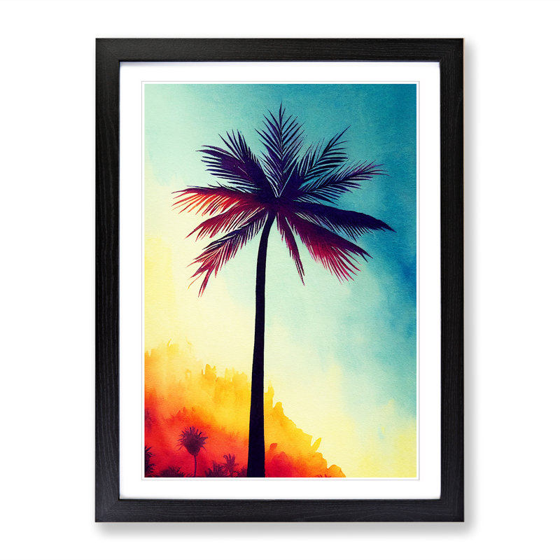 Watercolour Palm Tree Vol.3 1 Piece Single Picture Frame Wall Art, 34cm H x 25cm W x 2cm D, Oak