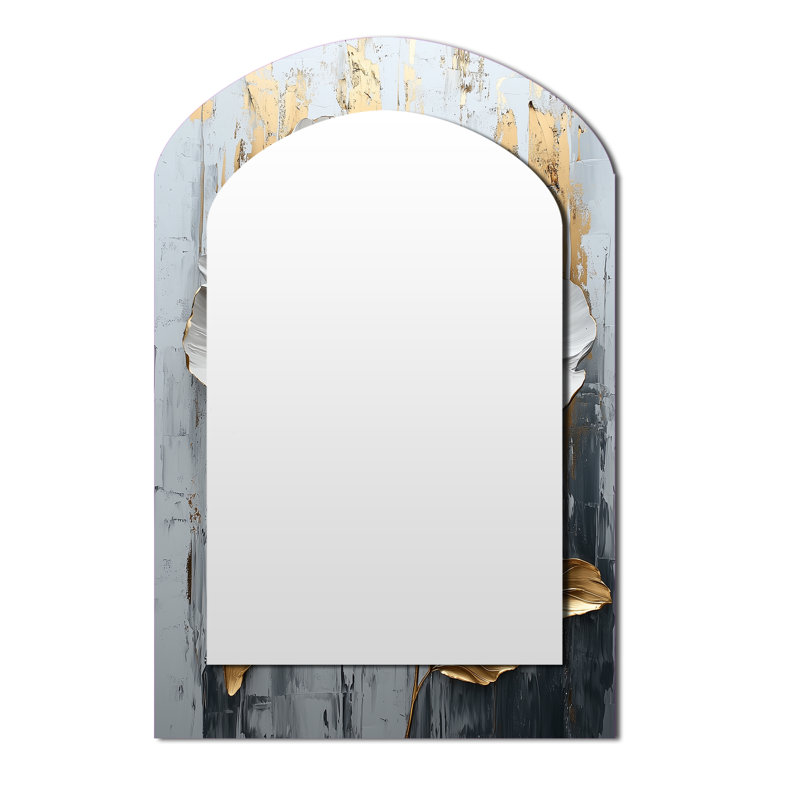 Or doré marbre blanc pivoine IV - miroir décoratif arche de pivoine, 43 po x 33 po