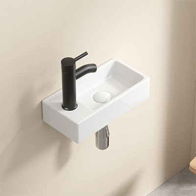 Wall Hung Basin Sink Small Cloakroom Basin Rectangle Ceramic Wash Basin Left Hand Without Tap & Drain