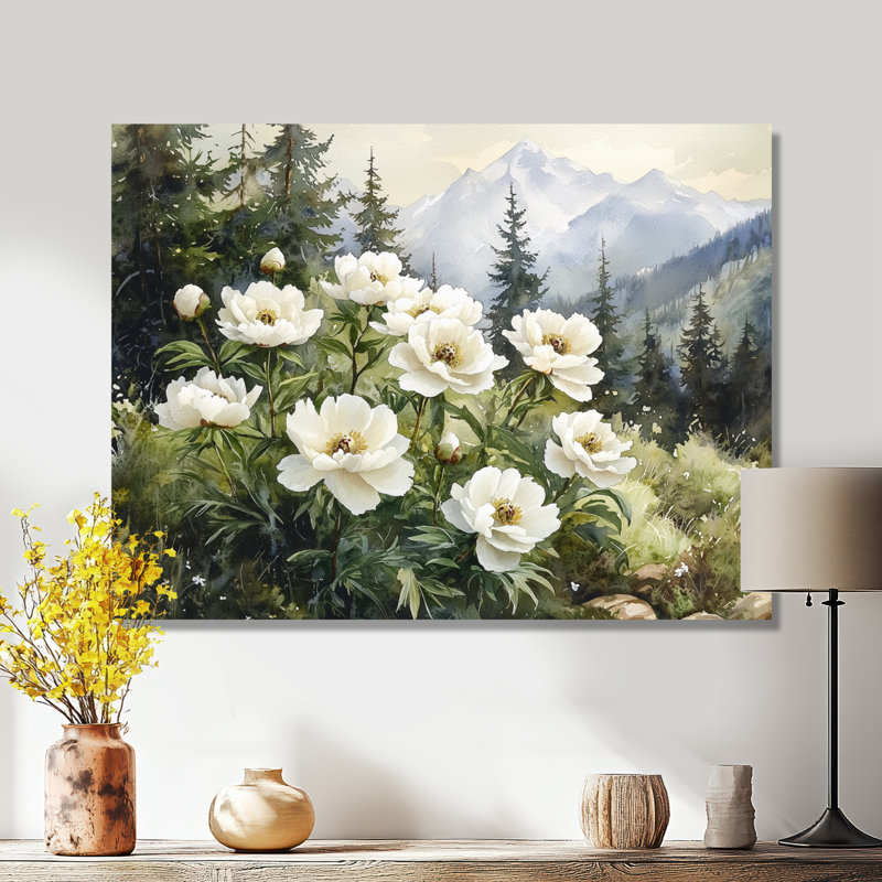 Été pivoines dans les pentes forestières II - pivoines, décoration murale en métal, reproduction d'art traditionnelle en métal